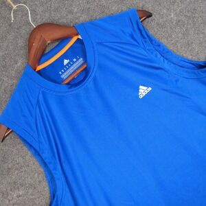 Adidas Mens Climalite Sleeveless Performance Shirt Blue Orange Medium Workout